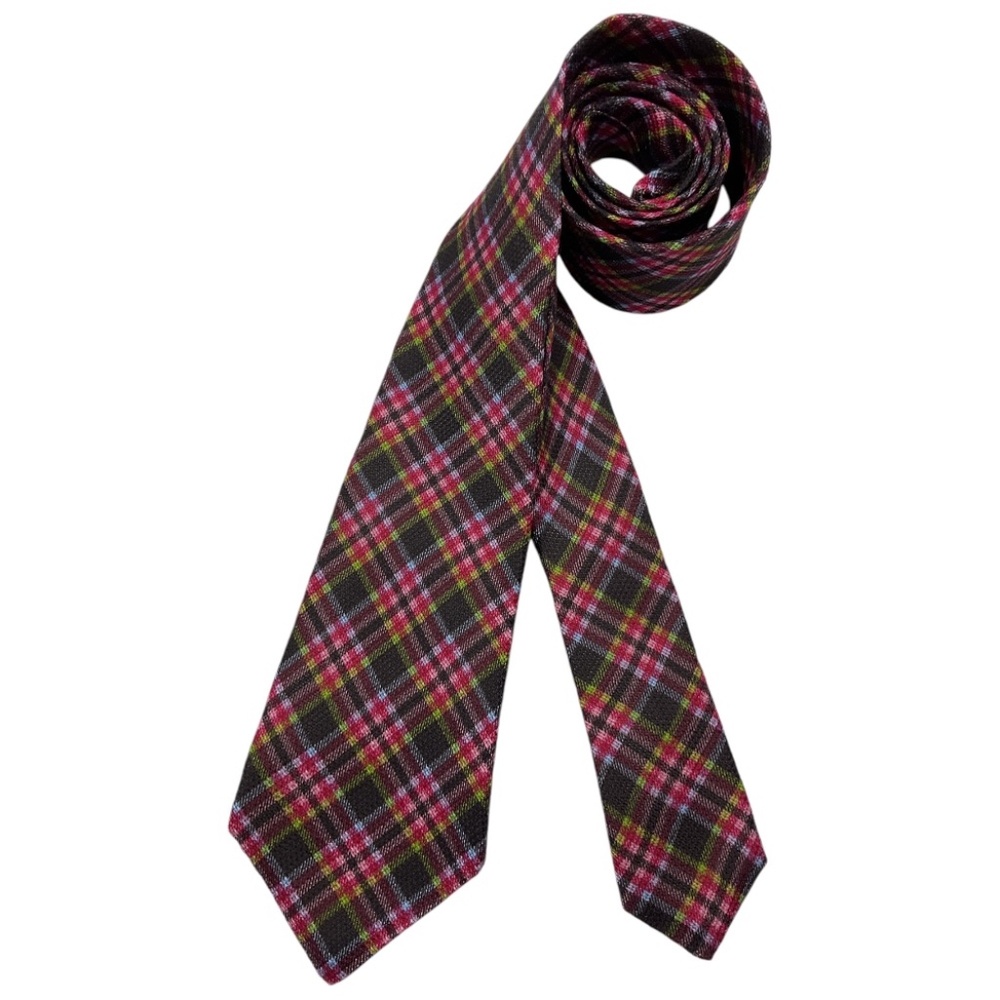 🆕KITON SENENFOLD XL Red/Brown Tartan Silk LUXURY Tie ITALY